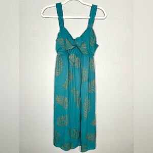 Motherhood Maternity Teal Dress with Gold Leaf Accents (M)